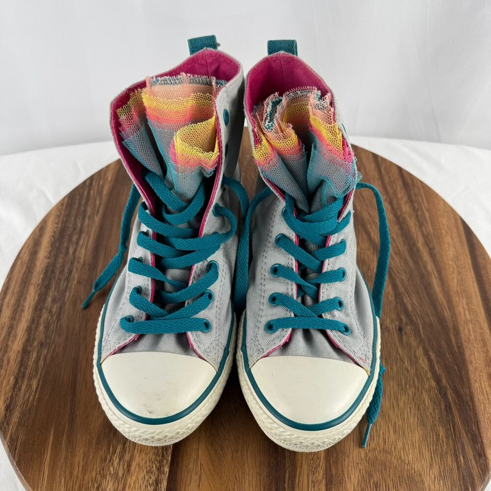 Converse All Star Gray Bridal Veil Lace High Top Shoes Junior Size 5 Tulle